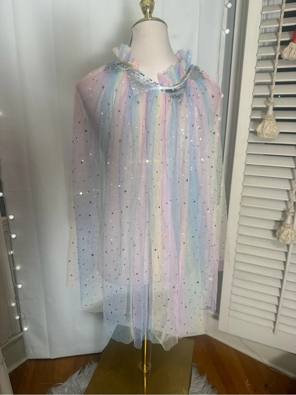 Pastel Rainbow Glitter Star Moon Tulle Fairy Cape Cover Up Costume Kids